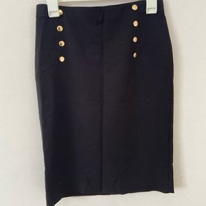 NEW Ann Taylor black midi skirt with gold buttons